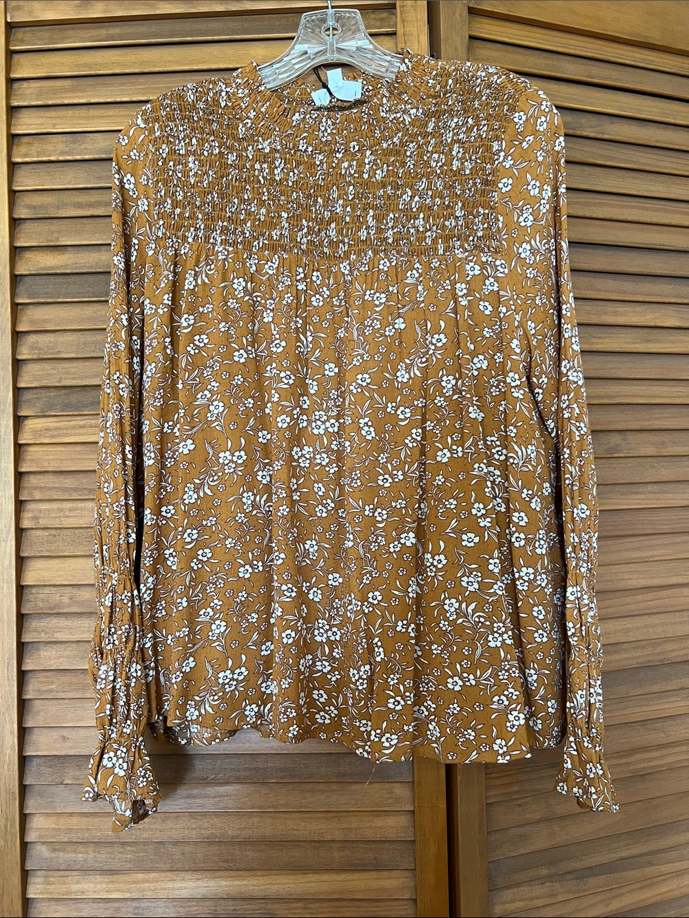 Women’s Floral Smocked Yoke Blouse - Rust